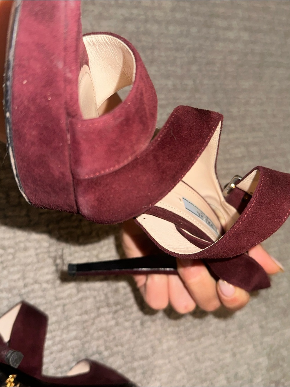 Prada Women's Burgundy Suede Strappy Slingback Heels - Picture 7 of 9